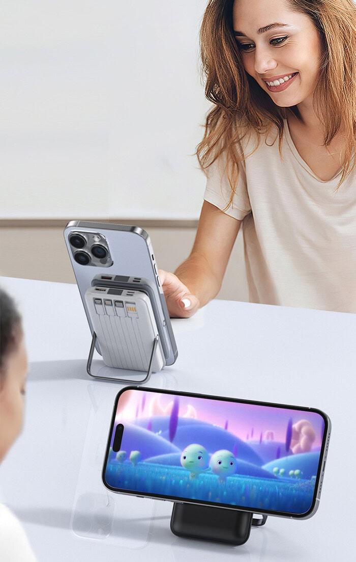 10,000 mAh MagSafe Power Bank with 15W Wireless Charging & Foldable Stand